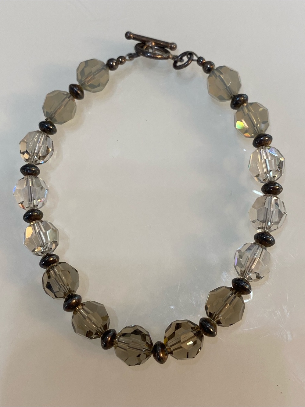 STERLING SILVER Smoky Crystal Bead Bracelet
